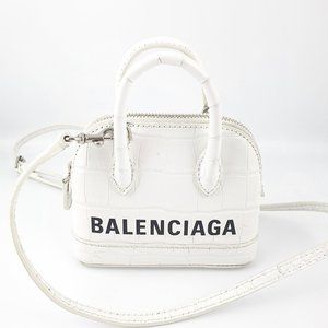 Authentic Balenciaga Ville XS White  Crocodile Embossed Leather Nano Bag